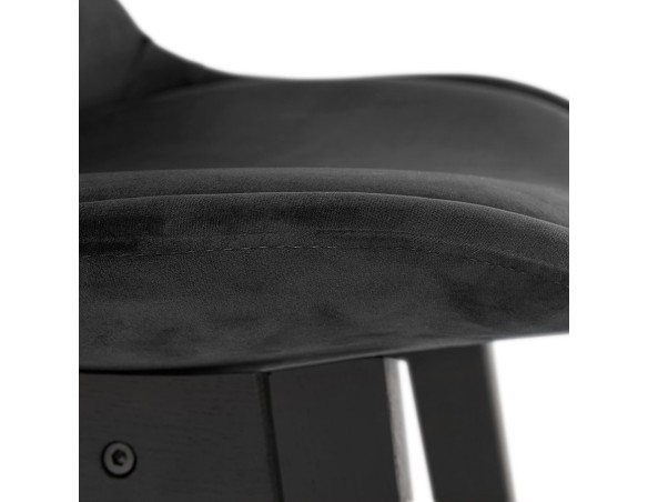 Tabouret snack mi-hauteur MORISS MINI en velours noir et pieds en bois noir