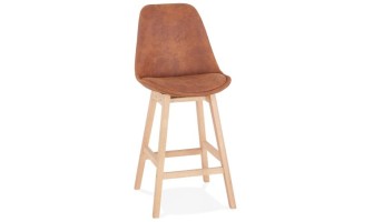 BS03320BRNA 5420072083209 Tabouret snack mi-hauteur ASPEN MINI en microfibre brune et pieds en bois finition naturelle