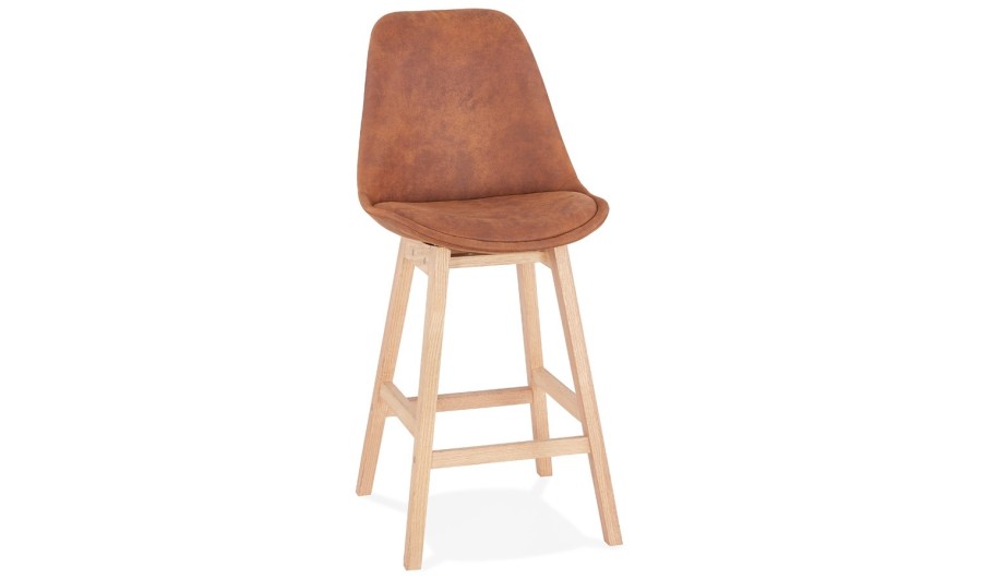 BS03320BRNA 5420072083209 Tabouret snack mi-hauteur ASPEN MINI en microfibre brune et pieds en bois finition naturelle