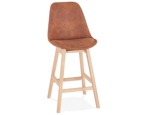 BS03320BRNA 5420072083209 Tabouret snack mi-hauteur ASPEN MINI en microfibre brune et pieds en bois finition naturelle
