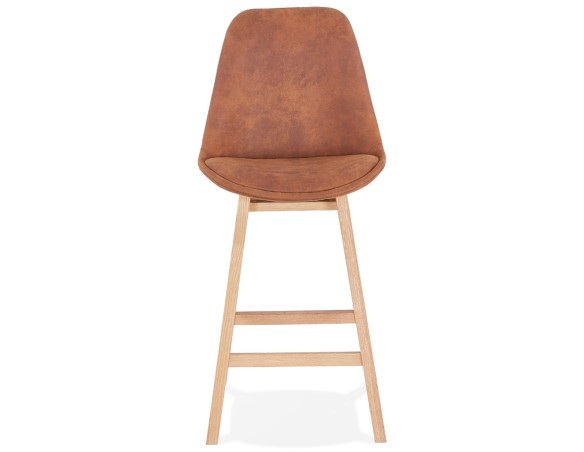 Tabouret snack mi-hauteur ASPEN MINI en microfibre brune et pieds en bois finition naturelle