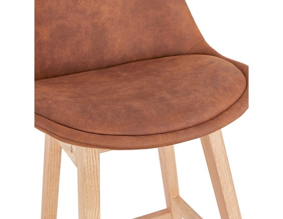 Tabouret snack mi-hauteur ASPEN MINI en microfibre brune et pieds en bois finition naturelle