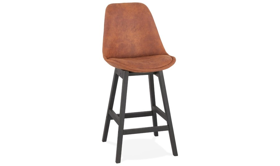 BS03340BRBL 5420072083247 Tabouret snack mi-hauteur ASPEN MINI en microfibre brune et pieds en bois noir