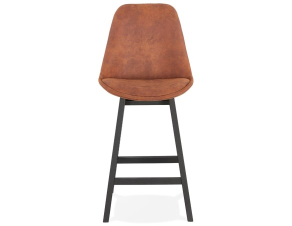 Tabouret snack mi-hauteur ASPEN MINI en microfibre brune et pieds en bois noir