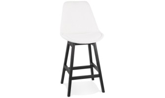 BS06190WHBL 5404028336823 Tabouret snack mi-hauteur SANDRA MINI en tissu bouloché blanc et pied en bois noir