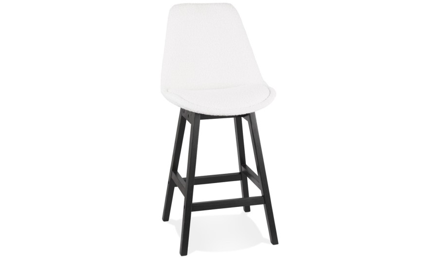 BS06190WHBL 5404028336823 Tabouret snack mi-hauteur SANDRA MINI en tissu bouloché blanc et pied en bois noir