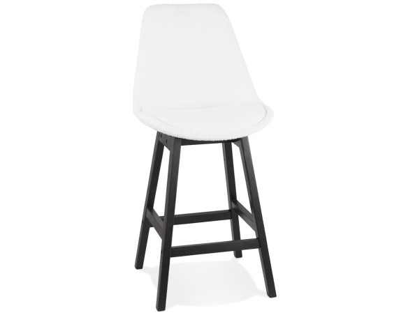 BS06190WHBL 5404028336823 Tabouret snack mi-hauteur SANDRA MINI en tissu bouloché blanc et pied en bois noir