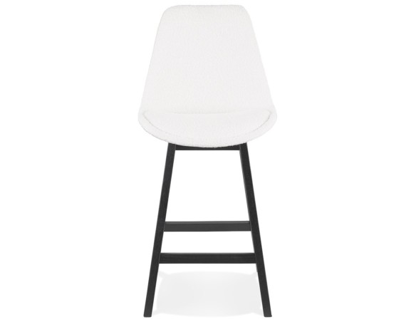 Tabouret snack mi-hauteur SANDRA MINI en tissu bouloché blanc et pied en bois noir