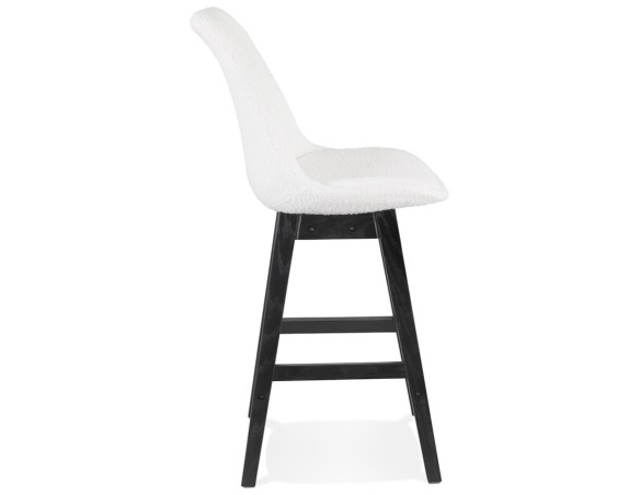 Tabouret snack mi-hauteur SANDRA MINI en tissu bouloché blanc et pied en bois noir