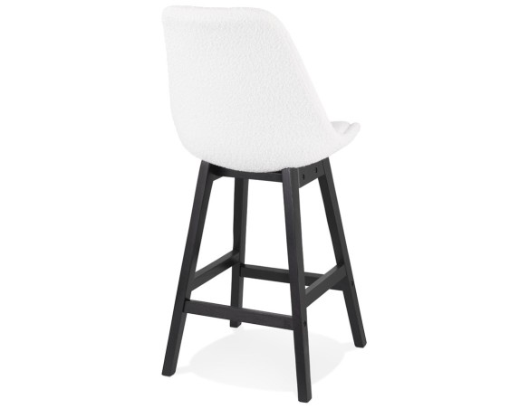 Tabouret snack mi-hauteur SANDRA MINI en tissu bouloché blanc et pied en bois noir