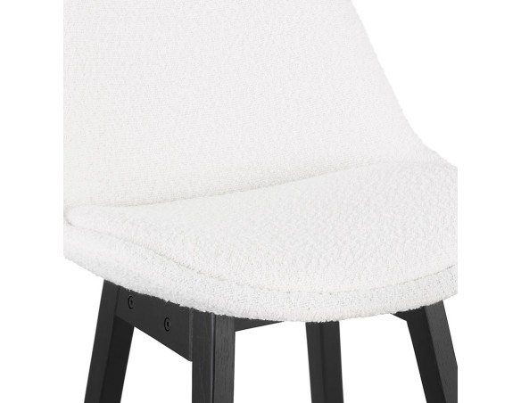 Tabouret snack mi-hauteur SANDRA MINI en tissu bouloché blanc et pied en bois noir