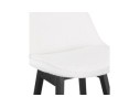 Tabouret snack mi-hauteur SANDRA MINI en tissu bouloché blanc et pied en bois noir