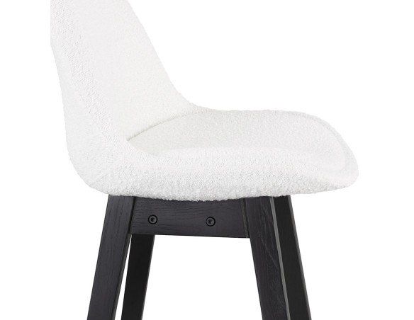 Tabouret snack mi-hauteur SANDRA MINI en tissu bouloché blanc et pied en bois noir