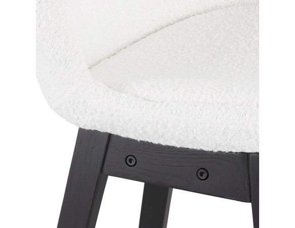 Tabouret snack mi-hauteur SANDRA MINI en tissu bouloché blanc et pied en bois noir