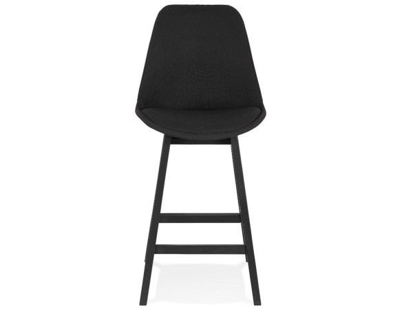 Tabouret snack mi-hauteur TERESA MINI design en tissu noir et pieds en bois noir