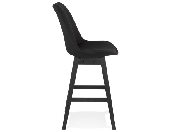 Tabouret snack mi-hauteur TERESA MINI design en tissu noir et pieds en bois noir