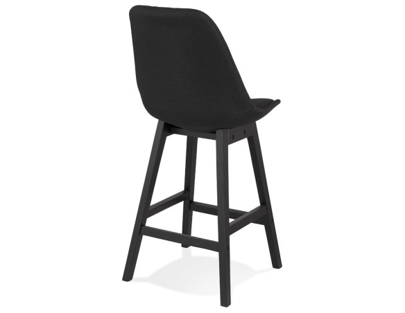 Tabouret snack mi-hauteur TERESA MINI design en tissu noir et pieds en bois noir