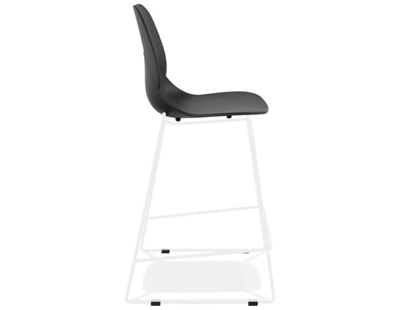 Tabouret snack mi-hauteur BERLIN MINI noir empilable avec pied en métal blanc