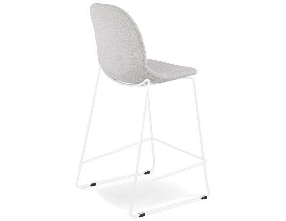Tabouret snack mi-hauteur empilable FAKIR MINI en tissu gris clair et pied en métal blanc