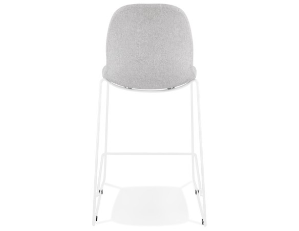 Tabouret snack mi-hauteur empilable FAKIR MINI en tissu gris clair et pied en métal blanc