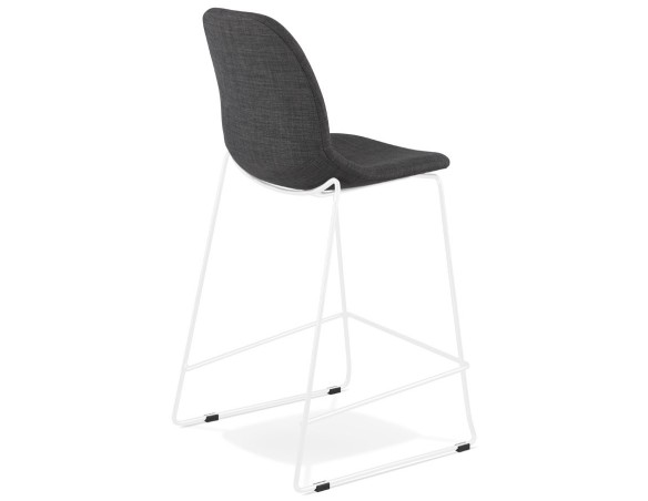 Tabouret snack mi-hauteur empilable FAKIR MINI en tissu gris foncé et pied en métal blanc