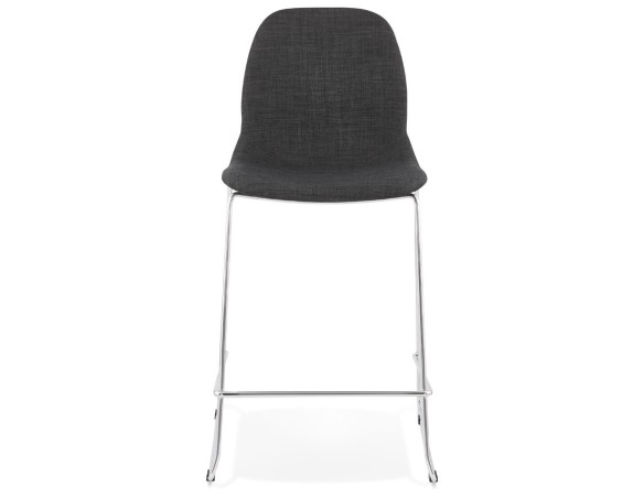 Tabouret snack mi-hauteur empilable FAKIR MINI en tissu gris foncé et pied en métal chromé