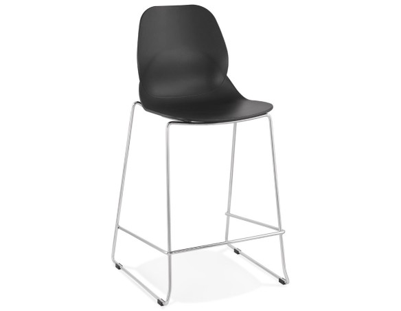 BS02640BLCH 5420072069920 Tabouret snack mi-hauteur BERLIN MINI noir empilable avec pied en métal chromé