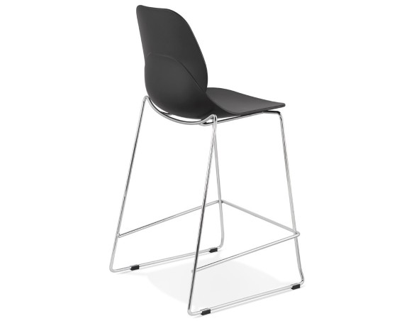 Tabouret snack mi-hauteur BERLIN MINI noir empilable avec pied en métal chromé