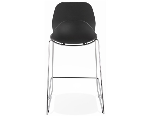 Tabouret snack mi-hauteur BERLIN MINI noir empilable avec pied en métal chromé