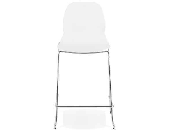 Tabouret snack mi-hauteur BERLIN MINI blanc empilable avec pied en métal chromé