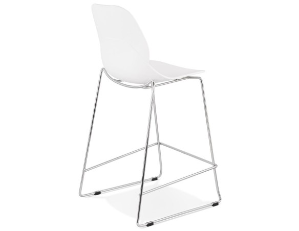 Tabouret snack mi-hauteur BERLIN MINI blanc empilable avec pied en métal chromé