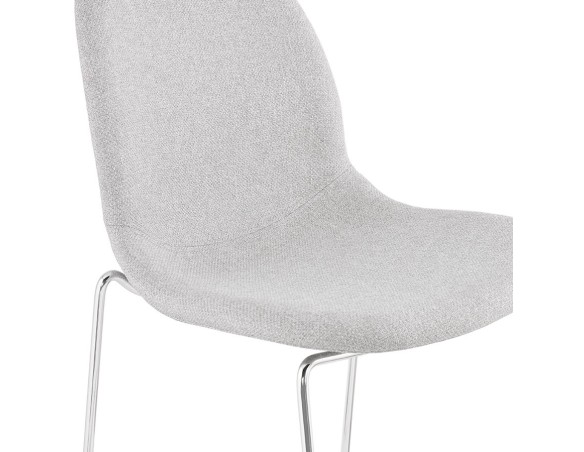 Tabouret snack mi-hauteur empilable FAKIR MINI en tissu gris clair et pied en métal chromé