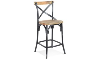 BS05190WABL 5404028310120 Tabouret snack mi-hauteur COTTAGE MINI en bois finition Noyer effet vieilli noir