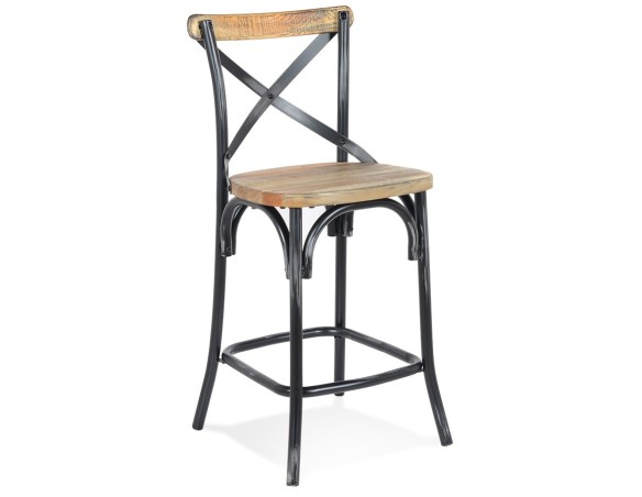 BS05190WABL 5404028310120 Tabouret snack mi-hauteur COTTAGE MINI en bois finition Noyer effet vieilli noir
