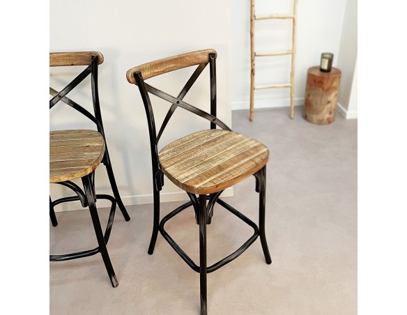 Tabouret snack mi-hauteur COTTAGE MINI en bois finition Noyer effet vieilli noir