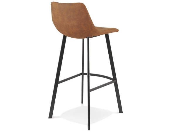 Tabouret de bar FUJI en microfibre brune avec pied en métal noir