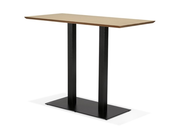 Table haute design ZUMBA BAR en bois finition naturelle avec pied en métal noir - 150x70 cm