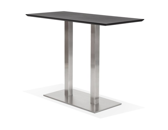 Table haute design MAMBO BAR noire avec pied en métal brossé - 150x70 cm