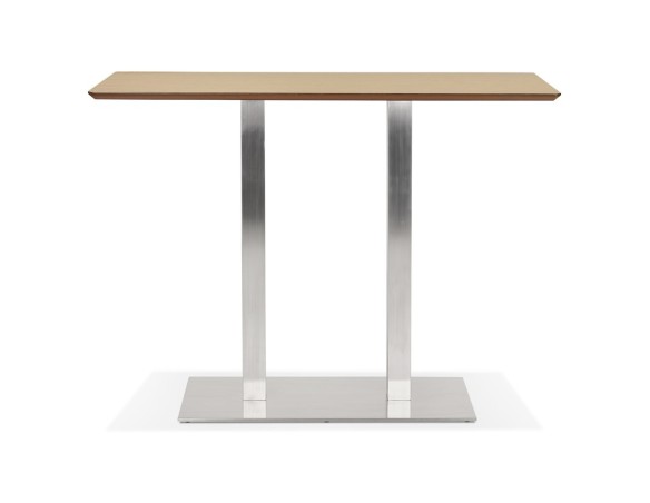 Table haute design MAMBO BAR en bois finition naturelle avec pied en métal brossé - 150x70 cm