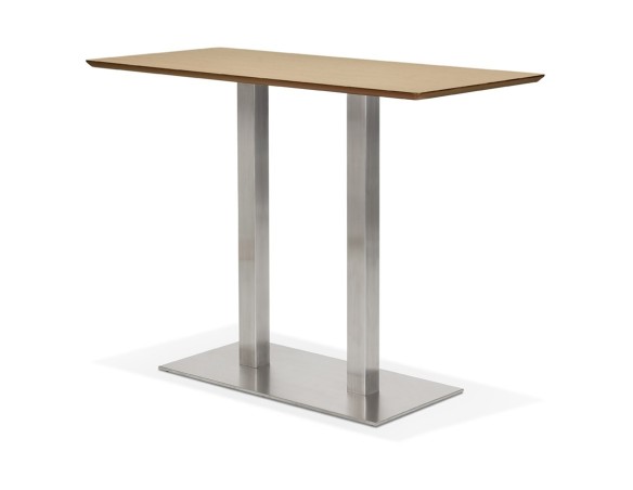 Table haute design MAMBO BAR en bois finition naturelle avec pied en métal brossé - 150x70 cm