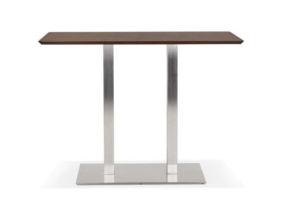 Table haute design MAMBO BAR en bois finition Noyer avec pied en métal brossé - 150x70 cm