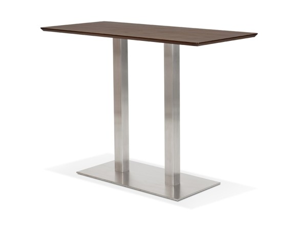 Table haute design MAMBO BAR en bois finition Noyer avec pied en métal brossé - 150x70 cm