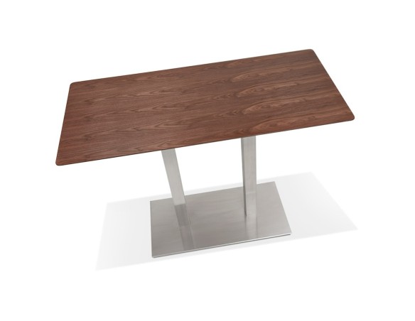 Table haute design MAMBO BAR en bois finition Noyer avec pied en métal brossé - 150x70 cm
