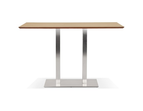 Table haute design MAMBO BAR en bois finition naturelle avec pied en métal brossé - 180x90 cm