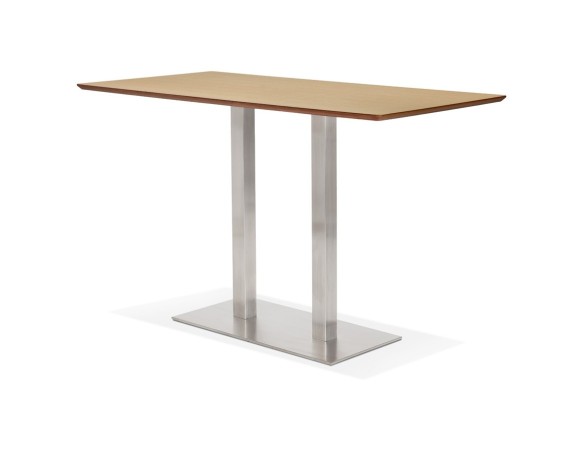 Table haute design MAMBO BAR en bois finition naturelle avec pied en métal brossé - 180x90 cm