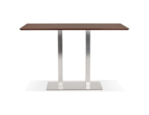 Table haute design MAMBO BAR en bois finition Noyer avec pied en métal brossé - 180x90 cm