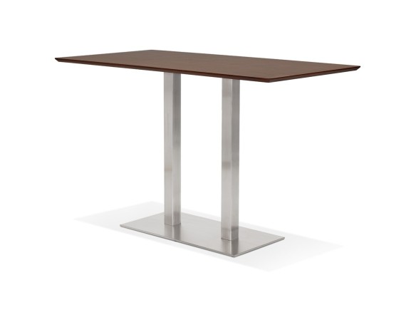 Table haute design MAMBO BAR en bois finition Noyer avec pied en métal brossé - 180x90 cm