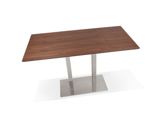 Table haute design MAMBO BAR en bois finition Noyer avec pied en métal brossé - 180x90 cm