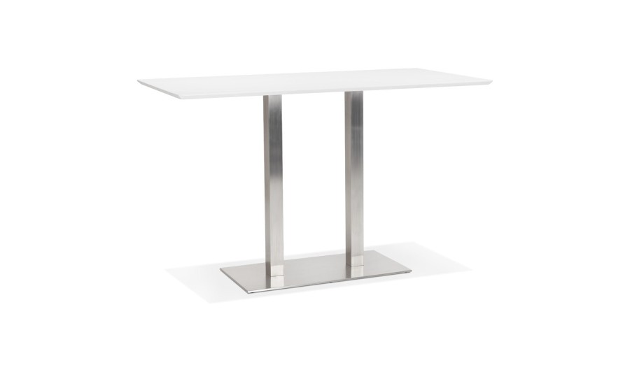 BT00730WH 5420072092522 Table haute design MAMBO BAR blanche avec pied en métal brossé - 180x90 cm