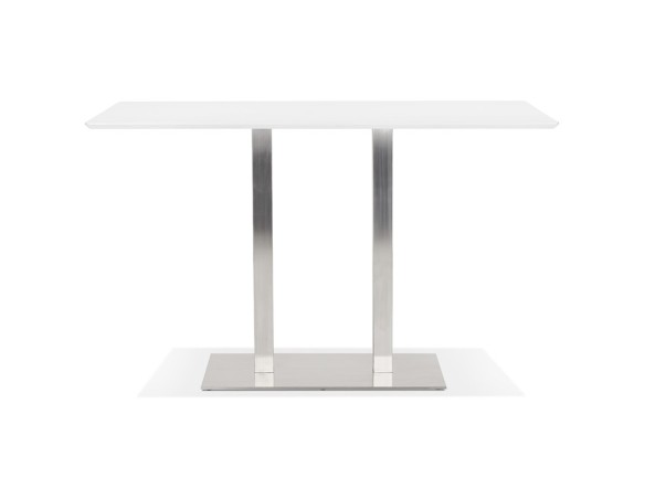 Table haute design MAMBO BAR blanche avec pied en métal brossé - 180x90 cm